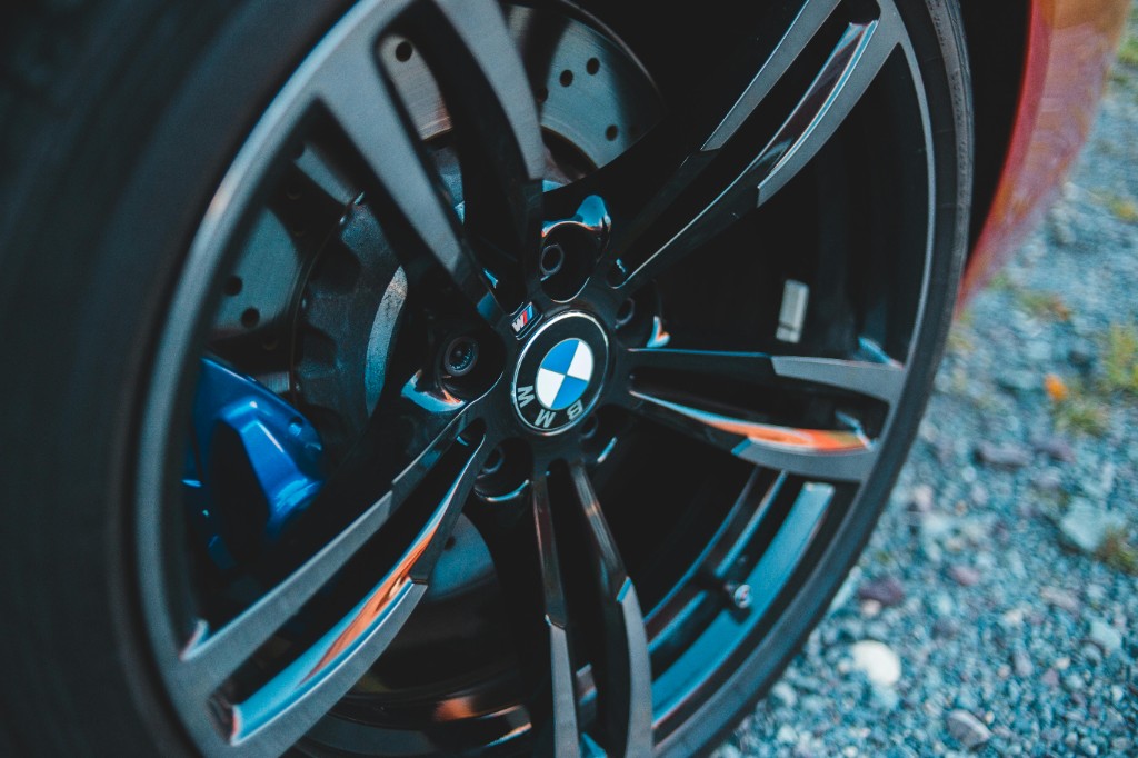 BMW M Performance alloy with blue brake caliper